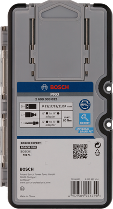 Set Kunci Sok Impact Bosch PRO dengan adaptor, 7 buah.